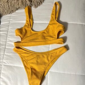 Zaful Yellow Ribbed Bikini Set